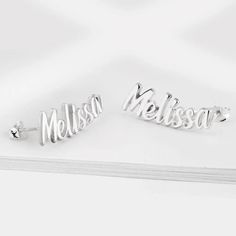 Name earrings are the perfect piece of jewelry for your ear. You can write a custom name or word. You can purchase a single earring or a pair. MATERIALS * Material: High-Quality 925 Sterling Silver * Gold Plating options: 24K Gold Plating * Handmade item SIZES Height and width : 25mm x 10mm Thickness:1.2mm / 0.04″ GIFTING All items come ready to give in a beautiful gift box with a certificate of authenticity. packaging with bubble wrapped to ensure no damage can be made during Shipping. SHIPPING Personalized Sterling Silver Earrings For Birthday, Personalized Sterling Silver Earrings As Gift, Silver Name Earrings For Gift, Silver Earrings With Name For Gift, Personalized Nameplate Earrings For Anniversary, Personalized Name Earrings For Mother's Day, Personalized Silver Earrings For Birthday, Customizable Silver Earrings For Personalized Gift, Custom Name Silver Nameplate Earrings