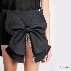 Lasaky - Water Crystal Embellished Mini Skirt Embellished Mini Skirt For Cocktail, Party Mini Skirt With Bow Detail, Party Mini Skirt With Bow, Chic Party Skirt With Bow, Chic Embellished Mini Skirt For Spring, Spring Party Bottoms With Bow Detail, Spring Party Bottoms With Bow, Elegant Mini Skirt With Bow For Party, Chic Embellished Mini Bottoms