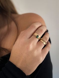 Calling all celestial jewelry lovers, our Stardust Ring features a 6 mm width with a slightly domed setting and a stamped celestial design. She stacks perfectly with our gemstone stacker rings. Handmade to order in 14k gold fill made to withstand daily wear time after time. Gold Rings Stacks, Gold Rings Gemstone, Stacking Gemstone Rings, Gemstone Ring Stack, Everyday 14k Gold Opal Ring, Gold Opal Stackable Ring For Everyday Wear, Gold Stackable Opal Ring For Everyday, Everyday Gold Stackable Opal Ring, Gold Stackable Rings For Everyday - May Birthstone