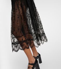 Embellished lace midi dress in black - Simone Rocha | Mytheresa Canada Clothes, Black Lace Midi Dress, Black Jet, Lace Midi, Lace Midi Dress, Black Midi Dress, Designing Women, Lace Trim, Clothing And Shoes