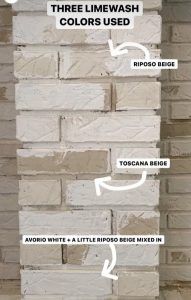 the instructions for how to paint a brick wall with white wash and colors used on it