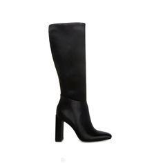 Brand New Steve Madden Ambrose Black Satin Boots Never Worn Original Box Still Has Original Plastic And Paper Forms Size 10 Black Knee-high Boots With Sculpted Heel And Wide Calf, Black Knee-high Boots With Sculpted Heel For Wide Calves, High Heel Synthetic Boots For Work, Synthetic High Heel Boots For Workwear, Elegant Synthetic Heeled Boots With Reinforced Heel, Elegant Synthetic Knee-high Boots For Spring, Elegant Wide Calf Synthetic Heeled Boots, Formal Synthetic Knee-high Boots With Pointed Toe, Elegant Wide Calf Heeled Boots