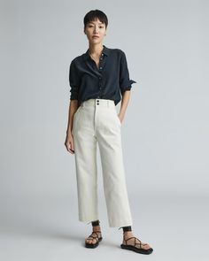 The Organic Straight-Leg Pant Bone – Everlane Cover Crops, Straight Leg Khakis, Crop Rotation, Wide Leg Crop Pants, Curve Jeans, Wide Leg Cropped Pants, Straight Leg Trousers, Pants Straight, Pull On Pants