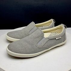 Taos Shoes Womens 8 Dandy Canvas Gray Slip On Loafers Sneakers DND-13455  | eBay Casual Slip-on Walking Shoes With Almond Toe, Casual Almond Toe Slip-on Walking Shoes, Casual Canvas Loafers With Round Toe, Gray Slip-on Sneakers With Rubber Sole For Spring, Spring Low-top Slip-ons With Stitched Sole, Gray Flat Heel Slip-ons With Rubber Sole, Slip-on Canvas Shoes With Textured Sole, Casual Slip-ons With Removable Insole And Almond Toe, Gray Round Toe Loafers For Spring