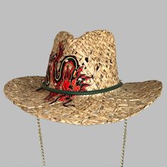 Designed and decorated with an amazing dragon embroidery patch in Ibiza, unique handmade cowboy straw hat.  Fresh for sunny days and cool and elegant as an accessory for all day and night times. One piece only. Family business. Brand: @IbizaCapatchos Handmade Western Straw Hat, Handmade Straw Hat For Spring Rodeo, Handmade Straw Hat For Summer Country Events, Handmade Straw Hat For Rodeo In Spring, Handmade Casual Straw Hat For Rodeo, Casual Handmade Straw Hat For Rodeo, Handmade Straw Hats For Rodeo, Handmade Country Style Straw Hat For Rodeo, Handmade Summer Sun Hat For Rodeo