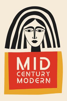 the mid century modern logo is shown in black and white, with a woman's head