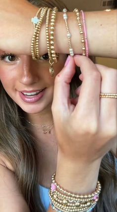 Nail Inspo Gold, Gold Bead Bracelet, Preppy Bracelets, Bead Ball, Ball Bracelet