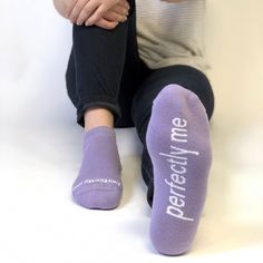 I am perfectly me socks in light purple lilac Notes To Self, Tyler Candles, Boss' Day, Blue Q, Comfy Socks, Soft Sock, Weaving Process, Sweetest Day, Capri Blue