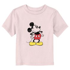 Who knew that dressing "mousey" could be so cute!? Celebrate Walt Disney's most iconic character with this officially licensed Disney Mickey Mouse and Friends Classic Mickey Pose Distressed Toddlers' Graphic T-shirt! This fun tee features the one and only retro Mickey Mouse across the front. Grab some new Mickey and Friends apparel for the youngest member of the family and make your next trip to the Disney parks a memorable one! Playful Cartoon Print T-shirt For Disney Trips, Disney Minnie Mouse Pink T-shirt, Cute Mickey Mouse Cotton T-shirt, Pink Minnie Mouse T-shirt For Disney Fan Events, Playful Cotton Mickey Mouse T-shirt, Mickey Mouse Themed Cotton Top, Themed Mickey Mouse Cotton Top, Disney Pink Minnie Mouse T-shirt, Mickey Mouse T-shirt For Disney Trips