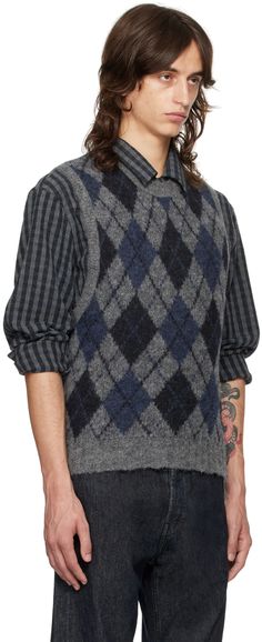 Knit alpaca- and nylon-blend vest. · Jacquard argyle pattern throughout · Rib knit crewneck, hem, and armscyes Supplier color: Soft duke argyle Winter Crew Neck Sweater Vest, Casual Argyle Pattern Vest For Fall, Fitted Argyle Sweater Vest For Winter, Fall Crew Neck Sweater Vest, Winter Layering Crew Neck Vest, Wool Crew Neck Sweater Vest For Fall, Gray Crew Neck Sweater Vest For Fall, Fall Wool Sweater Vest With Crew Neck, Fall Crew Neck Vest