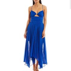 Nwt Gianni Bini Midi Dress - Royal Blue - Beautiful Dress Blue Ruched Flowy Midi Dress, Blue Flowy Ruched Midi Dress, Blue Ruched Midi Dress Flowy Fit, Blue Ruched Sundress Maxi Dress, Blue Sundress Midi Dress For Party, Blue Sundress For Party, Flowy Blue Maxi Dress For Night Out, Blue Sundress Maxi Dress For Parties, Royal Blue Pleated Summer Dress