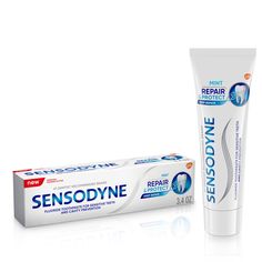 PRICES MAY VARY. One 3.4-ounce tube of Mint flavored Sensodyne Repair and Protect Toothpaste Toothpaste for sensitive teeth and cavity prevention from the number one dentist recommended brand for sensitive teeth Toothpaste that builds a repairing layer deep inside the tiny tubules of the sensitive areas of your teeth (1, 2, 3) Stannous fluoride formula provides lasting protection against sensitivity with twice daily brushing so you can enjoy life without the worry of sensitivity (1) Toothpaste f Tooth Sensitivity, Sensodyne Toothpaste, Baking Soda Toothpaste, Whitening Toothpaste, Teeth Whitening Toothpaste, Sensitive Teeth, Pasta Dental, Mouthwash