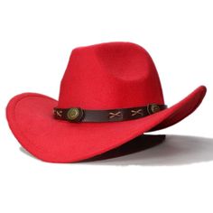 Coming in nine different solid colors, this Cowboy Hat suits whatever style your child needs for a formal party. It is made of 100% wool, giving your kid the comfort on a cold winter night. Show this off on the night of the formal party and prepare yourself for compliments that your child will receive from anyone at the party. The tall crown has a center dent and pinched front, establishing a look that is charming and appealing. The sides of the brim are turned up to exhibit the style of a cowboy hat. Around the hat is a beaded coffee alloy leather band to add an intensity to its style. Whether you present this as a gift to a loved one or give this to your child to wear in a party, you'll surely thank Innovato Design for coming up with such a product.  Product Highlights:   High quality wo Wool Felt Hat For Rodeo In Winter, Solid Felt Hat For Winter Outdoor, Adjustable Wool Party Hats, Red Brimmed Felt Hat For Winter, Winter Rodeo Felt Hat, Solid Felt Hat Bands For Fall, Solid Color Felt Hat For Winter, Solid Winter Felt Hat, Western Red Felt Hat For Winter