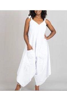 Step into adventure with our Big Pocket Harem Jumpsuit, secured with a white ribbon tie and available in one size. Harem Romper, Harem Jumpsuits, Big Pocket, White Ribbon, Ribbon Tie, Jumpsuit, Rompers, Ribbon, Boutique