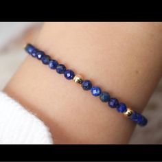 Genuine Lapis Lazuli Bracelet Natural 3.5mm Lapis Lazuli Beads Handmade In The Usa Adjustable Between 6.5-8.5 Inches - Fits Most Sizes The Accents, Clasp And All Other Components Are 14k Gold Filled. You Can Also Choose A Sterling Silver Version. 2 Styles Of Metal To Choose From: - 925 Sterling Silver - 14k Gold Fill All Bracelets Are Handmade By Me In Pennsylvania, Usa . Each One Is Made To Order For You. I Only Use The Highest Quality Beads And Materials. Adjustable Sapphire Bracelets With Gemstone Beads, Adjustable Sapphire Bracelet With Gemstone Beads, Elegant Sapphire Bracelets With Faceted Beads, Elegant Sapphire Bracelet With Faceted Beads, Elegant Adjustable Blue Crystal Bracelet, Adjustable Faceted Sapphire Bracelets, Blue Gemstone Beads Bracelet For Everyday, Adjustable Faceted Sapphire Bracelet, Adjustable Sapphire Beaded Bracelets As Gift