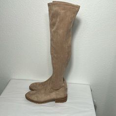 These Are Brand New, Got A Few Minor Scuffs During The Shipping Process. These Have A Stretch To Them. Textile Upper. Textile And Synthetic Lining. Synthetic Footbed. Partially Zippered Side Closure. Round Toe Silhouette. Synthetic Outsole. Imported. Measurements: Heel Height: 1.25 In Boot Shaft Height: 22 In Shaft Circumference: 15 In. Questions? Leave A Comment Below! Spring Platform Knee-high Boots With Round Toe, Medium Width Suede Knee-high Boots With Round Toe, Suede Knee-high Boots With Round Toe, Casual Knee-high Boots With Reinforced Heel Almond Toe, Knee-high Suede Boots For Spring, Tall Shaft Suede Boots For Spring, Spring Suede Boots With Flat Heel, Tall Suede Boots For Spring, Beige Low Heel Boots