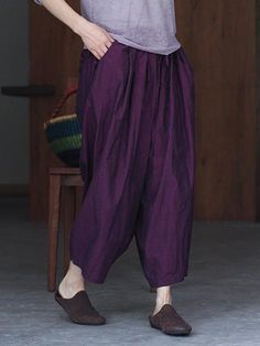 Sku CY-!21717 Material Cotton Style Loose Feature Solid Occasion Going out , Casual , Vacation , Simple Seasons Spring , Autumn , Winter Type Casual Pants Bottoms Color PURPLE Size FREE SIZE Size chart: Please consult the size chart we provide for this item's measurements to help you decide which size to buy. Please note: There may be 1-3cm differ due to manual measurement. CMINCH Cm Length FREE SIZE 90 Linen Fashion, Sleeveless Short Dress, Organic Cotton Clothing, Winter Pants, Boho Style Dresses, Long Shirt Dress, Fashion Seasons, Petite Outfits, Cozy Fashion