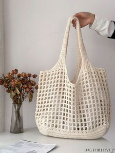 BagForLove - Pink Hollow Out Woven Crochet Bag: Spacious Sac Tote Bag, Crochet Beach Bags, Weave Shop, Knitting Tote Bag, Knitting Tote, Mode Crochet, Crochet Clutch, Crochet Tote Bag, Woven Tote Bag