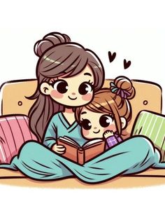 a mother reading to her daughter on the couch