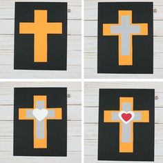 four different pictures of crosses with a heart on them