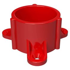 a red plastic cup holder with two holes in the middle and one hole at the top