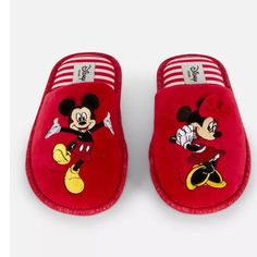 Nwt! Disney Mickey Mouse And Mickey Mouse Slippers For Women. These Are Super Cute Slippers. There Is Mickey Mouse On One Slipper And The Minnie Mouse On The Other One. Perfect For Winter And Or For Gifting On Christmas. They Come In A Gift Bag As Shown In The Photos. Size (7/8) Minnie Mouse Slippers, Mickey Mouse Slippers, Disney Slippers, Holiday Slippers, New Disney Princesses, Christmas Slippers, Red Slippers, Pink Slippers, Mickey Mouse Christmas