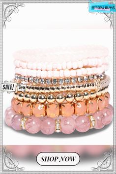 Multi-layer Bohemian Bracelet Micro Glass Bead Bracelet Trendy Rose Gold Beaded Bracelets For Party, Bohemian Beaded Stackable Bracelets, Bohemian Stacked Bracelet Jewelry, Elegant Stackable Beaded Bracelets For Beach, Elegant Pink Beaded Bracelets For Summer, Trendy Stacked Pink Jewelry, Trendy Pink Stacked Jewelry, Glass Bead Bracelet, Arm Jewelry