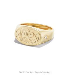 This signet ring style was designed specifically by Madison for the Fewer Finer collection. She deems the shape perfect for a classic signet style, proportionally sound, beautifully finished in a mix of smooth and matte, and classically beautiful. This version includes star set diamonds on either side. The top can be left intentional blank, or enhanced with a monogram or other engraving. This style is unisex, and looks great on men and woman. Wide Art, Oval Signet Ring, Alternative Metal, Silver Signet Ring, Gold Signet Ring, Ring Style, Hand Engraving, Signet Ring, The Star