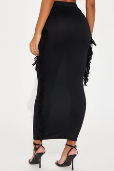 Available In Black. Maxi Skirt High Rise Elastic Waistband Fringe Detail Stretch 95% Polyester 5% Spandex Imported | Making Moves Fringe Maxi Skirt in Black size XS by Fashion Nova Fringe Maxi Skirt, Men Jeans Pants, Black Maxi Skirt, Black Maxi, Lingerie Romper, Jeans Jumpsuit, Matching Dresses, Clothes For Sale, Mens Jeans