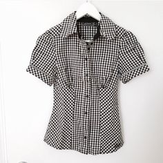 Open To Offers!! Perfect For Work! Great Quality Piece. Hugs The Body Nicely. Never Worn! Gingham Short Sleeve Blouse For Work, Chic Short Sleeve Plaid Blouse, Short Sleeve Gingham Blouse For Work, Plaid Short Sleeve Blouse For Work, Fitted Plaid Blouse With Buttons, Trendy Gingham Tops For Workwear, Trendy Fitted Gingham Blouse, Fitted Plaid Button-up Blouse, Short Sleeve Gingham Tops With Buttons