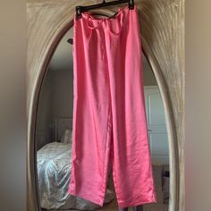 Brand New Peony/Blush Color Silk Like Material (Not Sure If It’s Silk But Feels Like It) Pants |Xs| Waist ~ 27inches Length ~ 39inches I Love These And Bought Them Without Trying Them On Thinking Xs Will Work. If Not, I’ll Get Them Tailored. Bought Them About A Month Ago And Haven’t Had Time To Take Them Into The Tailor And Most Likely Won’t ~ Knowing Myself Trendy Pink Wide Leg Pants For Loungewear, Pink High Waist Wide Leg Pants For Loungewear, Relaxed Fit Pants For Pajama Party In Spring, Relaxed Fit Pants For Spring Pajama Party, Trendy Spring Bottoms For Pajama Party, Straight Pants For Summer Pajama Party, Chic Summer Pajama Party Pants, Wide-leg Bottoms For Pajama Party In Spring, Wide Leg Bottoms For Pajama Party In Spring