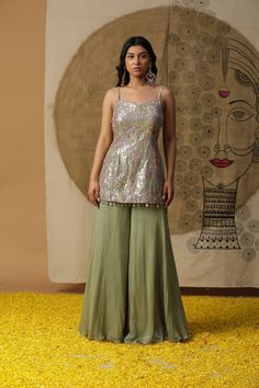 Indian Contemporary Cape Set in Pista Green for Wedding Occasions - Etsy United Arab Emirates Pista Green Palazzo Set With Mirror Work, Party Wear Georgette Sharara With Straight Kurta, Pista Green Palazzo Set With Mirror Work For Diwali, Diwali Pista Green Palazzo Set With Mirror Work, Pista Green Straight Kurta Sets For Reception, Pista Green Georgette Kurta With Mirror Work, Elegant Pista Green Georgette Palazzo Set, Green Palazzo Set With Mirror Work For Diwali, Green Mirror Work Palazzo Set For Diwali