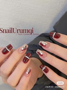 Nail Art Lebaran, Nail Art Maroon Elegant, Nailart Merah, Nailart Merah Maroon, Soft Gel Nail Extensions Designs, Nail Art Merah Maroon, Nailart Maroon, Nail Art Merah, Oval Nails Inspiration