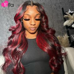 Highlight Purple Human Hair Wig Highlights Red Body Wave 13x6 Lace Frontal Wigs for Women Brazilian Wig Highlights, Red Weave Hairstyles, Highlights Red, Lace Wigs Styles, Quick Weave Hairstyles, Lace Frontal Wigs, Frontal Hairstyles, Work Hairstyles