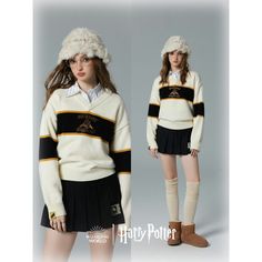 Official collaboration item between Harry Potter and KYOUKO. A knit sweater inspired by the uniform of a school of magic and wizardry. Embroidered with the Hufflepuff, Gryffindor, Slytherin, and Ravenclaw emblems. An item that creates a sophisticated college style. A cute and adorable magical girl. Welcome to the world of fantasy. 
 
 ＜Color＞ 
 
 Gray: Gryffindor 
 Dark Green: Slytherin 
 Navy: Ravenclaw 
 
 Ivory: Hufflepuff 
 
 
 ＜Size＞ 
 
 S size 
 
 Length: 58cm 
 Shoulder width: 53cm 
 Bust Preppy Vibes, Wizard School, Poses Human, Magic School, College Fashion, Ravenclaw, Striped Blouse, Magical Girl, Fantasy World