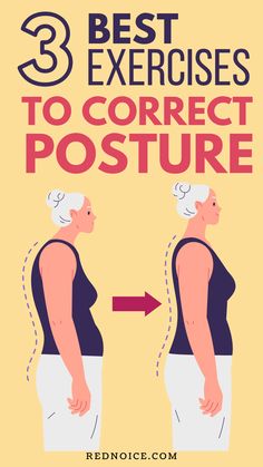 This pin features a senior woman improving her posture by performing gentle, easy, daily posture correction exercises in the original post. The title on top of the pin reads "3 Best Exercises to Correct Posture". Bad Posture Exercises, Better Posture Exercises, Posture Correction Exercises, Forward Head Posture Exercises, Back Strengthening Exercises, Daily Exercises, Forward Head Posture, Weight Bearing Exercises, Core Strengthening Exercises