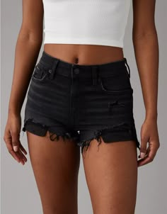 AE Next Level High-Waisted Denim Short Short Clothe Store, Random Wishlist, American Eagle Black Jeans, High Waisted Shorts Outfit, Black Shorts Outfit, Rush Outfits, American Eagle Outfits, American Eagle Jean Shorts, Summer Shorts Outfits