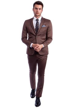 Men's Slim Fit Two Button Shiny Sharkskin Suit in Light Brown Cognac w – SignatureMenswear Suits Men Slim, Sharkskin Suit, Suit Styles, Cheap Suits, Tuxedo Shirts, Dress Hats, Slim Fit Men, Black Trim, Luxury Fabrics