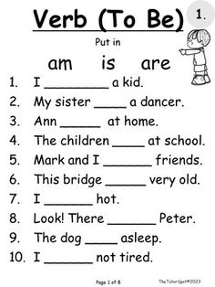 the verb to be worksheet is shown in black and white, with an image of