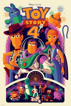 the movie poster for toy story 4, starring characters from disney and pixama