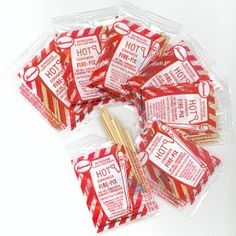 there are candy canes in bags with words on them that say, who remembers these?