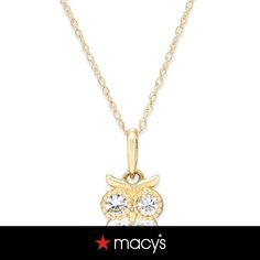 in stock Macy's Gold Cubic Zirconia Jewelry, Macy's Yellow Gold Cubic Zirconia Jewelry, Owl Pendant Necklace, Owl Pendant, Birthday Shopping, 50th Gifts, Mens Gift Sets, Baby Clothes Shops, 10k Gold