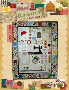 a quilt book with an image of sewing items on the front and back cover,