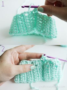 someone is crocheting the top part of a knitted hat