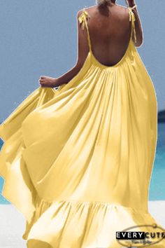 Fashion Solid Flounce Spaghetti Strap Mesh Dress Dresses(5 Colors) | DealWithYou Casual Beach Slip Dress With Spaghetti Straps, Solid Color Slip Dress For Spring Beach Event, Solid Color Flowy Dress For Beach Season, Flowy Solid Color Dress For Beach Season, Flowy Solid Dress For Beach Season, Solid Color Vacation Maxi Dress, Vacation Maxi Dress In Solid Color, Beach Suspender Dress With Spaghetti Straps In Solid Color, Beach Suspender Dress With Spaghetti Straps