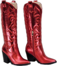 Red Mid-calf Boots With Round Toe For Winter, Red Round Toe Mid-calf Boots For Fall, Red High Ankle Mid-calf Boots For Winter, Red Western Style Heeled Boots With Round Toe, Red Western Heeled Boots With Round Toe, Red Winter Mid-calf Boots For Party, Red Mid-calf Winter Party Boots, Casual Burgundy Boots For Party, Red Mid-calf Boots For Winter Party