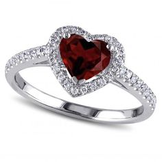 Heart Shaped Garnet & Diamond Halo Engagement Ring 14k White Gold 1.50ct Formal Diamond Ring With Accent Stones For Valentine's Day, Heart Cut Diamond Ring For Valentine's Day Formal Occasion, Valentine's Day Formal Diamond Ring With Accent Stones, Formal Valentine's Day Diamond Ring With Accent Stones, Red Brilliant Cut Diamond Ring For Valentine's Day, Valentine's Day Ruby Ring With Diamond Halo Setting, Red Heart-shaped Diamond Ring For Valentine's Day, Red Heart Shaped Diamond Ring For Valentine's Day, Valentine's Day Birthstone Ring With Diamond Accents