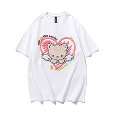 Cute Plush Bear Angel Love Heart Print Sleeveless Short Sleeve Shirt Top Aesthetic Casual E-Girl Kawaii Korean Japanese Harajuku on Storenvy Cute Kawaii Outfits, Top Aesthetic, Mode Kawaii, Tøp Aesthetic, Japanese Harajuku, Korean Japanese, E Girl, Love Bear, Bear T Shirt