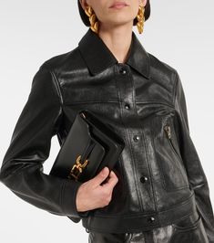 Find TOM FORD Leather Jacket on Editorialist. Material: 100% goat leather. Care instructions: specialist clean. Made in Italy. Designer color name: Black. Lining: 100% silk. Closure: snap-buttoned front. Pockets: patch pockets, zipped pockets. Contains non-textile parts of animal origin. Tom Ford Leather Jacket, Tom Ford Leather, Leather Outfits Women, Tom Ford Clothing, Designer Leather Jackets, Black Toms, Leather Jacket Style, Luxury Scarves, Leather Jacket Black