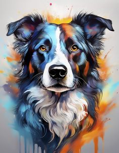 the dog is painted in bright colors